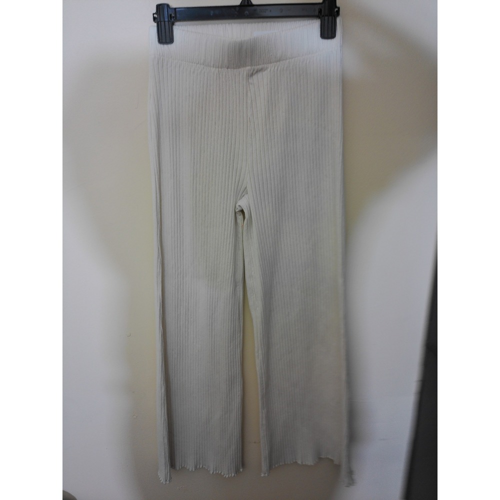 Twenty Montreal Ribbed Pants Womens XS Cream Wide Leg Lettuce Edge Minimalist